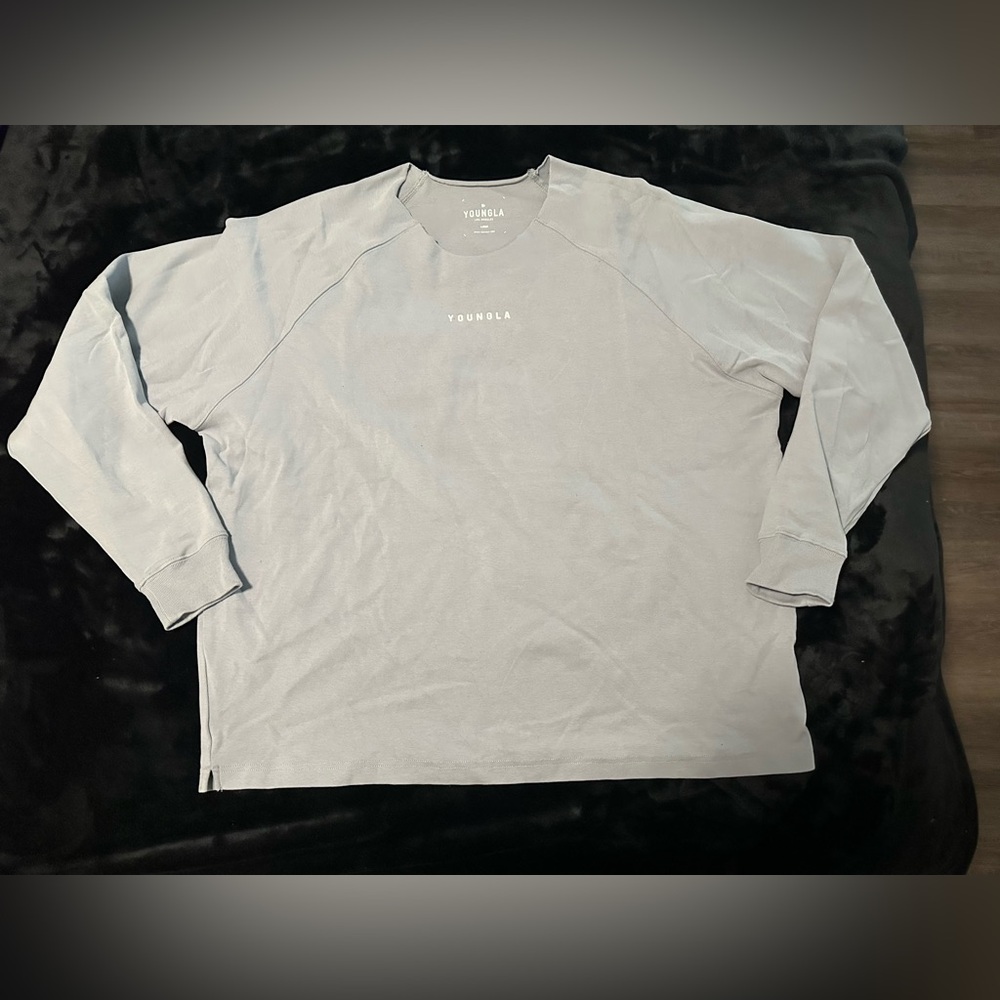 Mens YoungLA 815 Raw Neck Cloud Long Sleeve T-Shirt - Pearl Blue Size Large